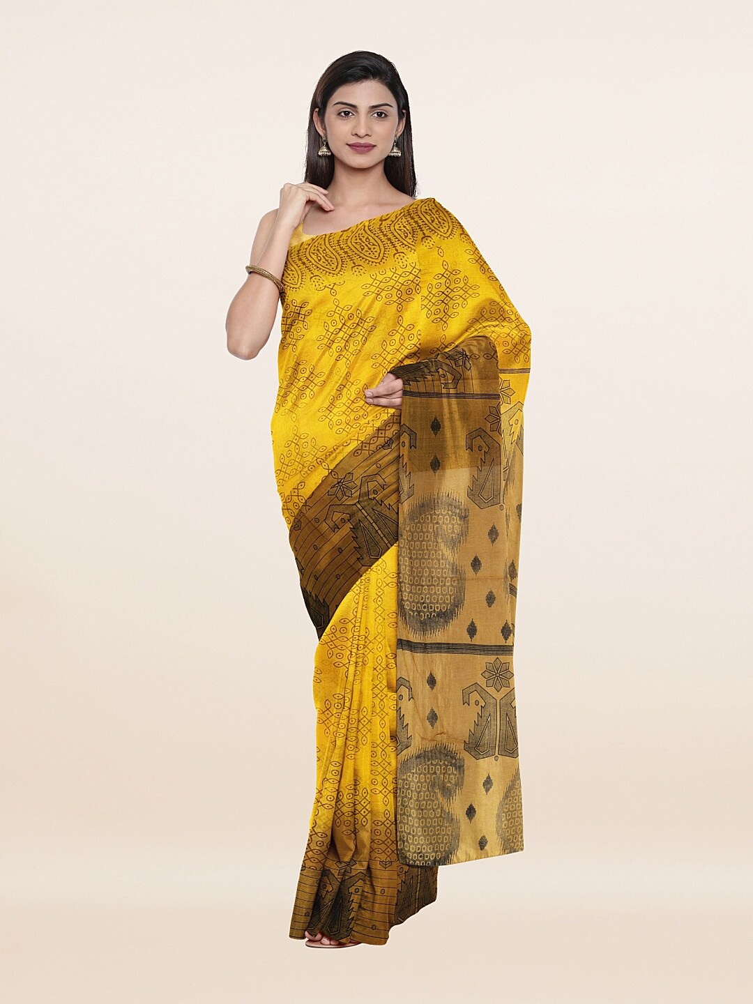 

Pothys Yellow & Grey Pure Cotton Saree