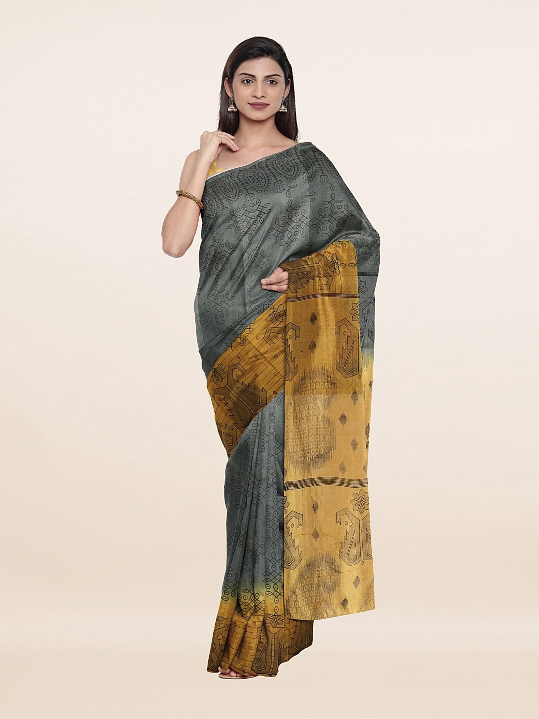 

Pothys Grey & Beige Pure Cotton Saree