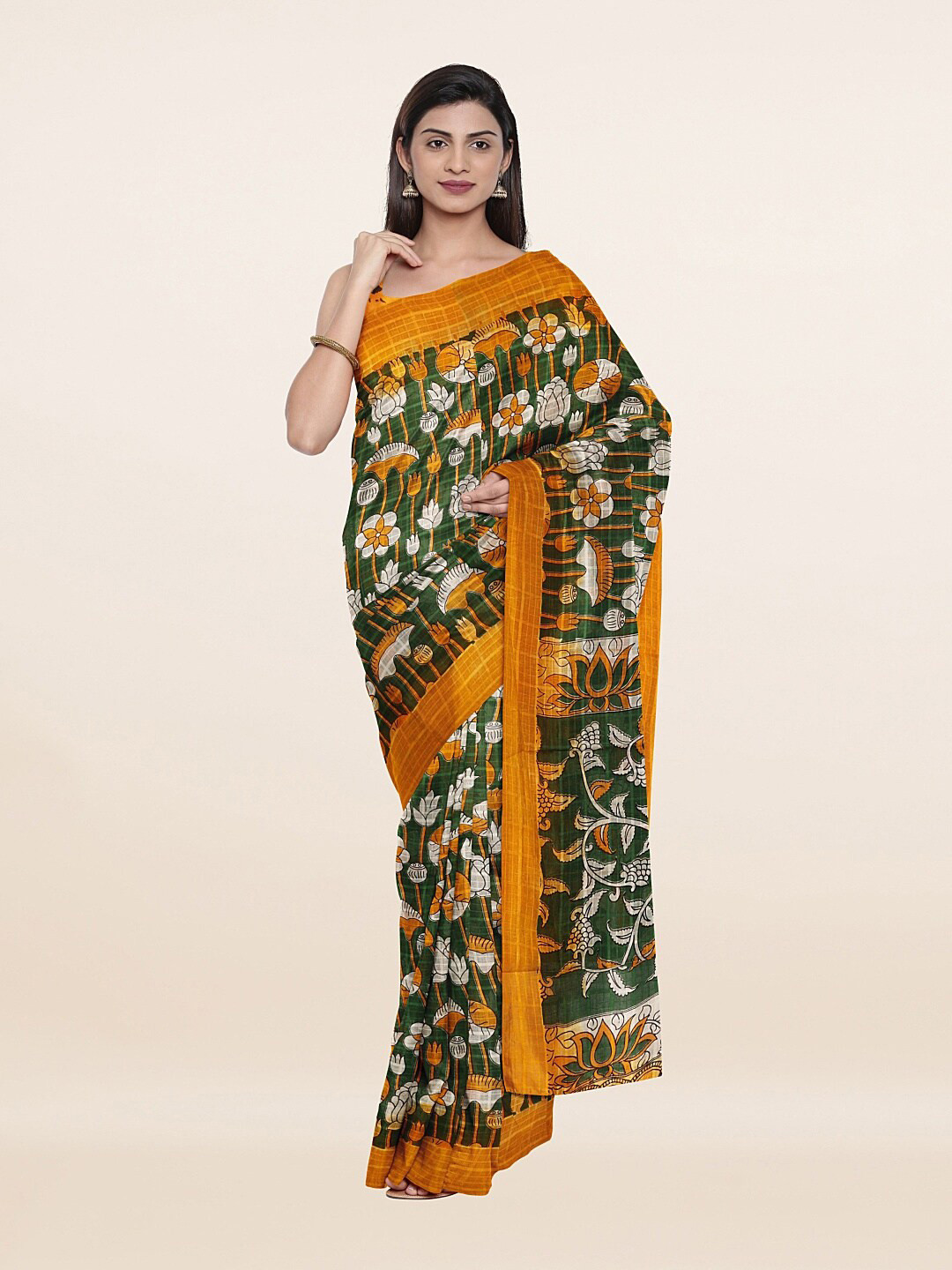 

Pothys Green & Yellow Ethnic Motifs Pure Cotton Saree
