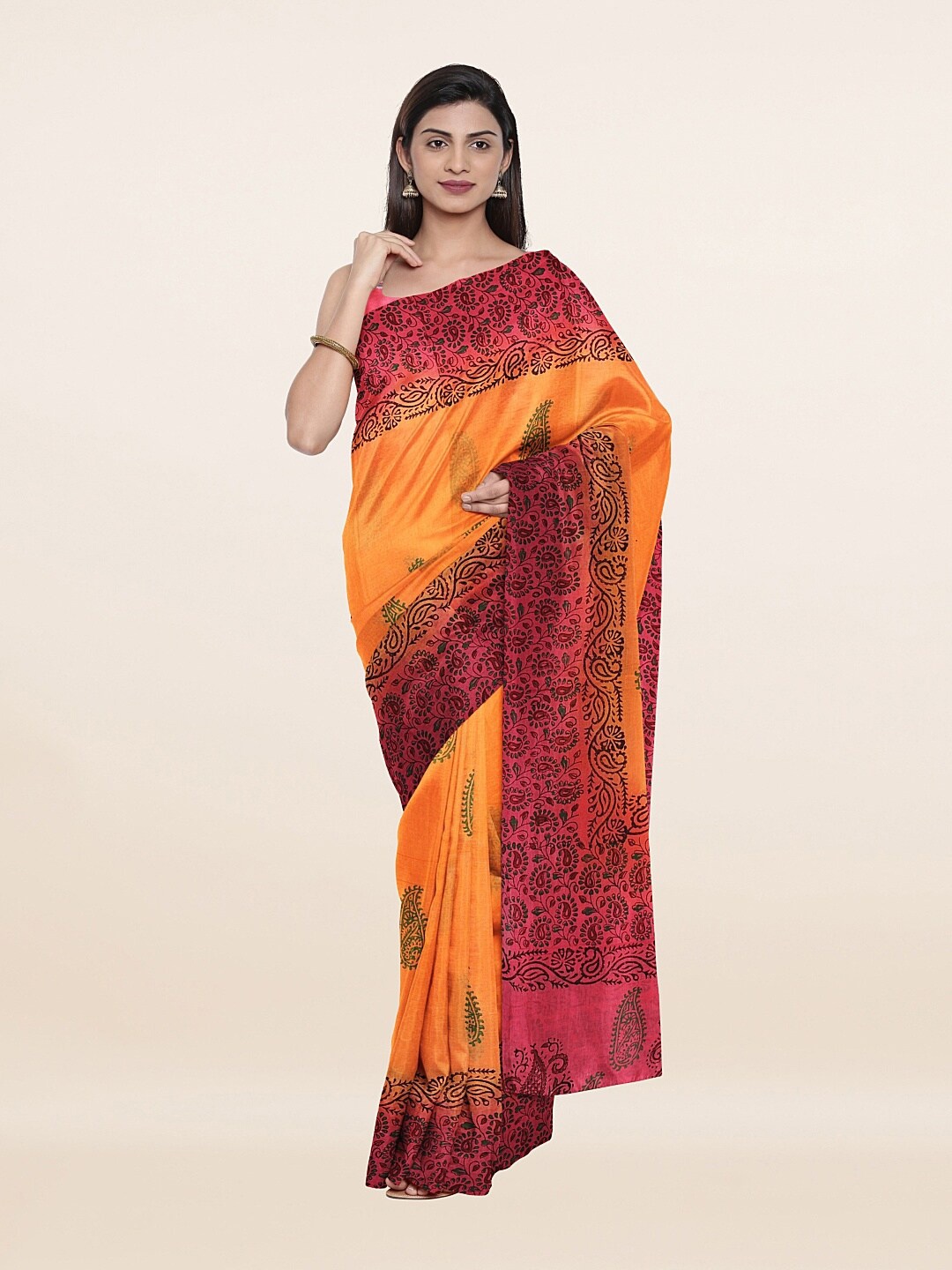 

Pothys Orange & Pink Paisley Pure Cotton Saree