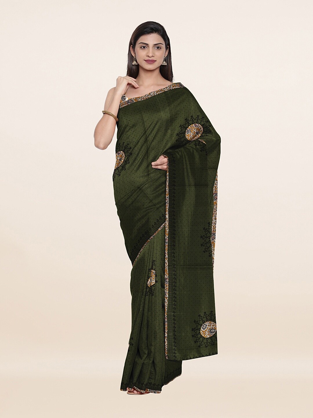 

Pothys Green Ethnic Motifs Pure Cotton Saree