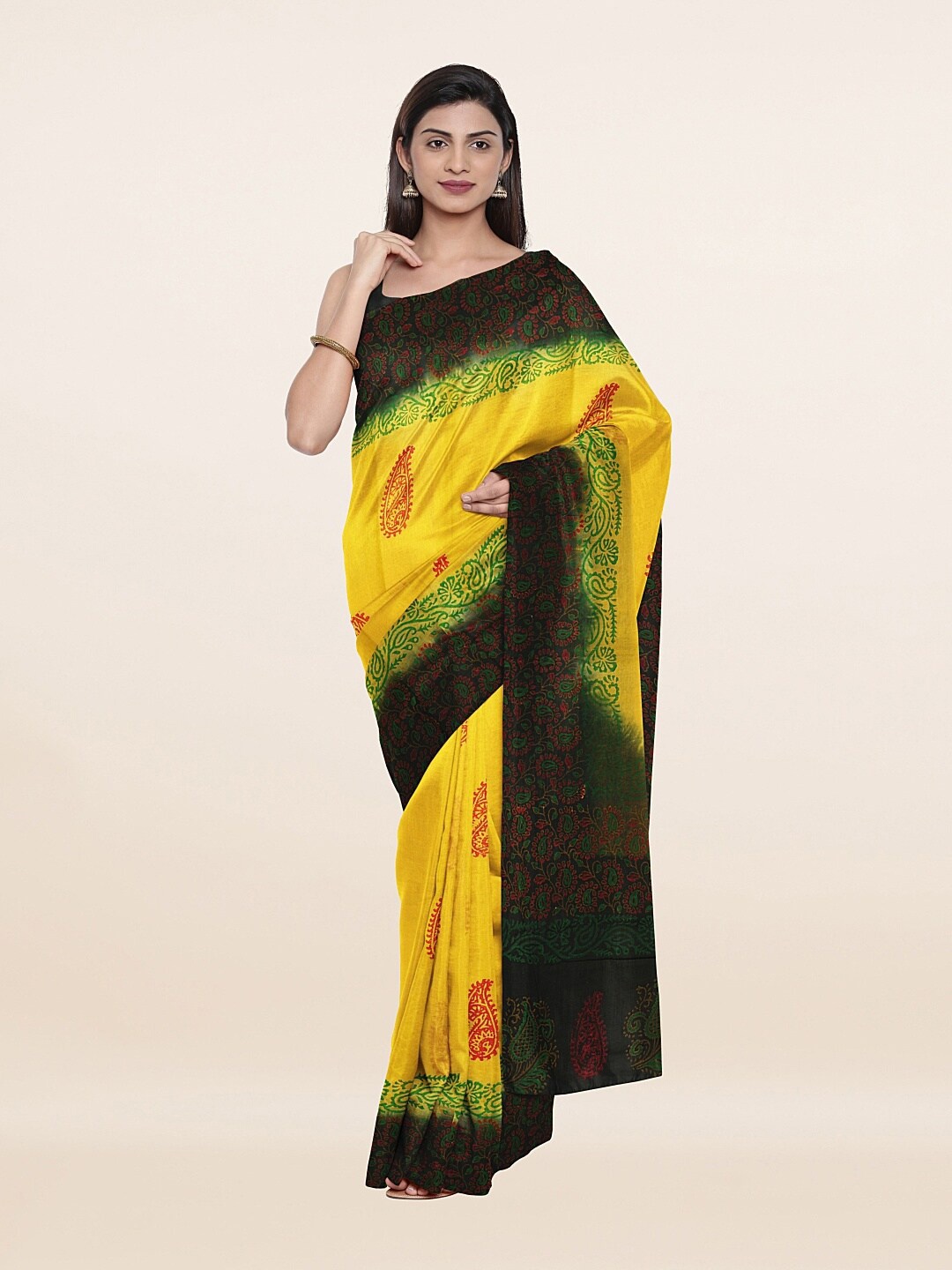 

Pothys Yellow & Green Ethnic Motif Printed Pure Cotton Saree
