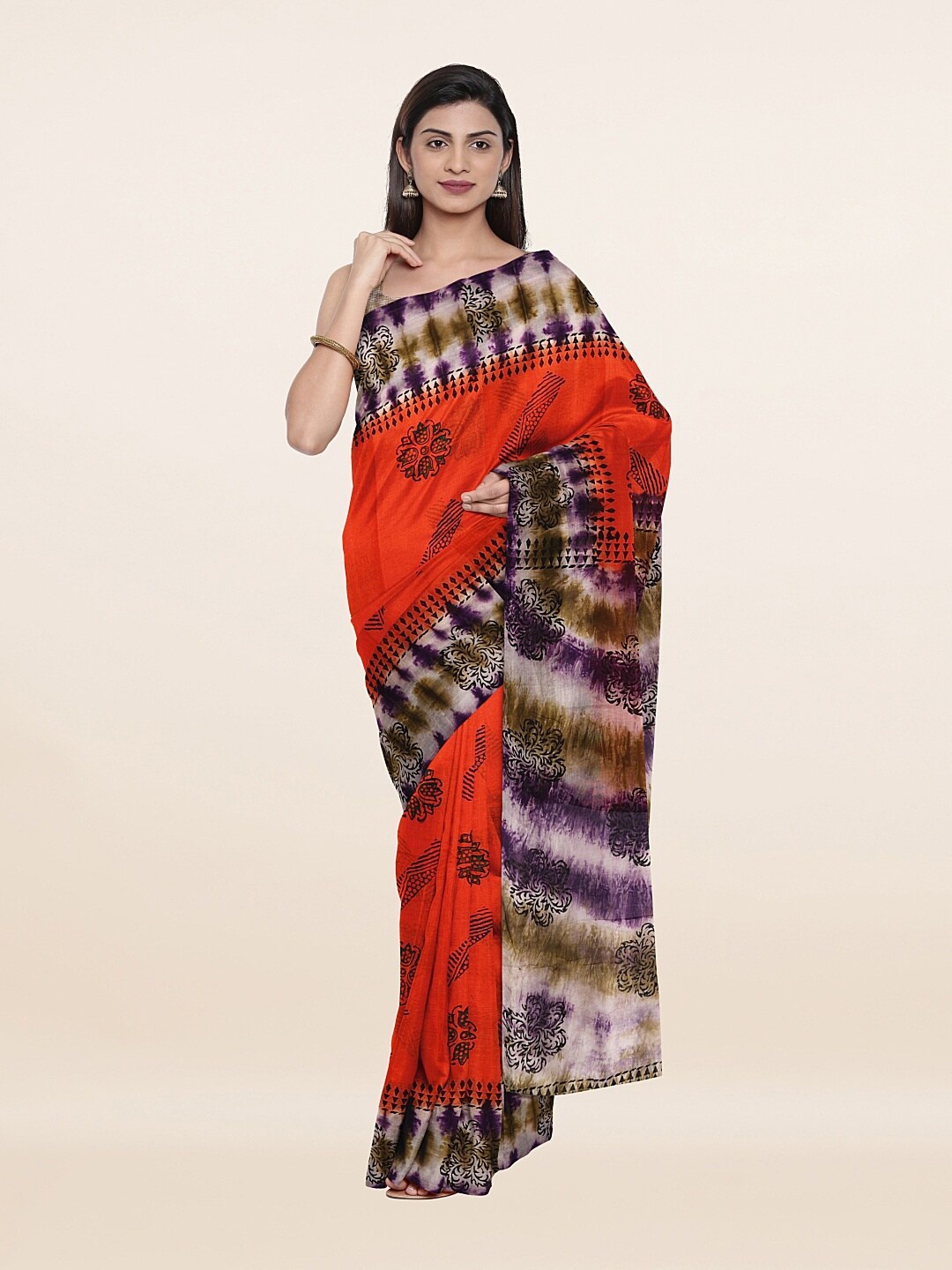 

Pothys Orange & Purple Ethnic Motifs Pure Cotton Saree