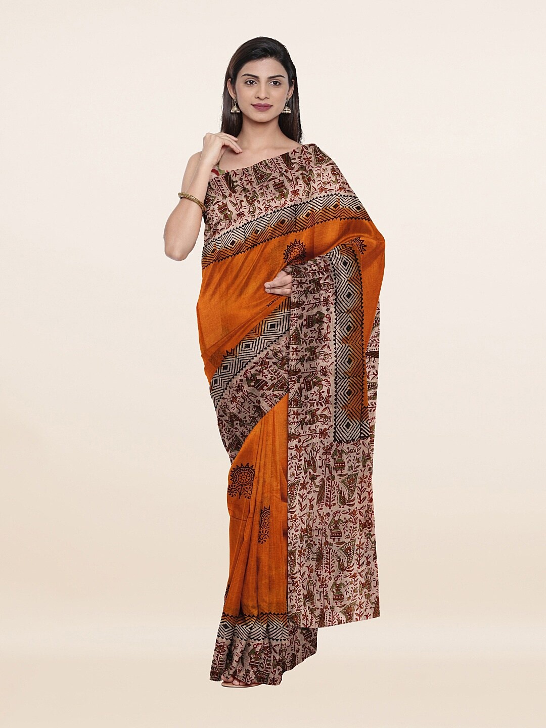 

Pothys Mustard & Black Floral Pure Cotton Saree