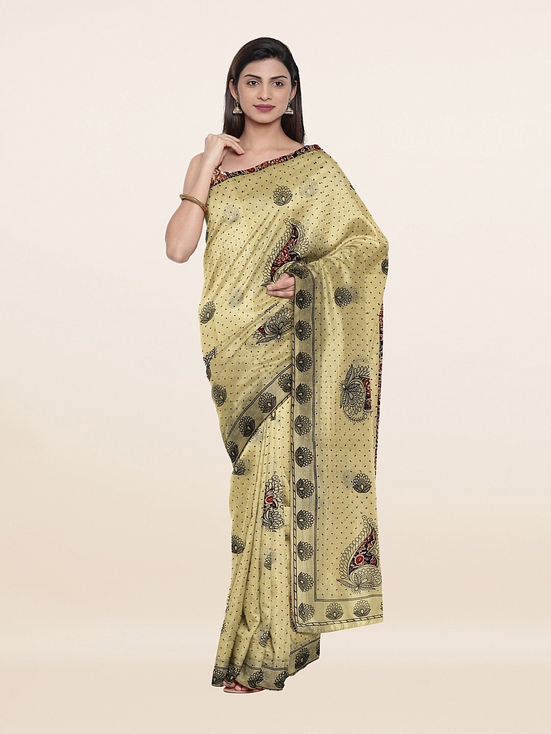 

Pothys Cream-Coloured & Black Ethnic Motifs Pure Cotton Saree