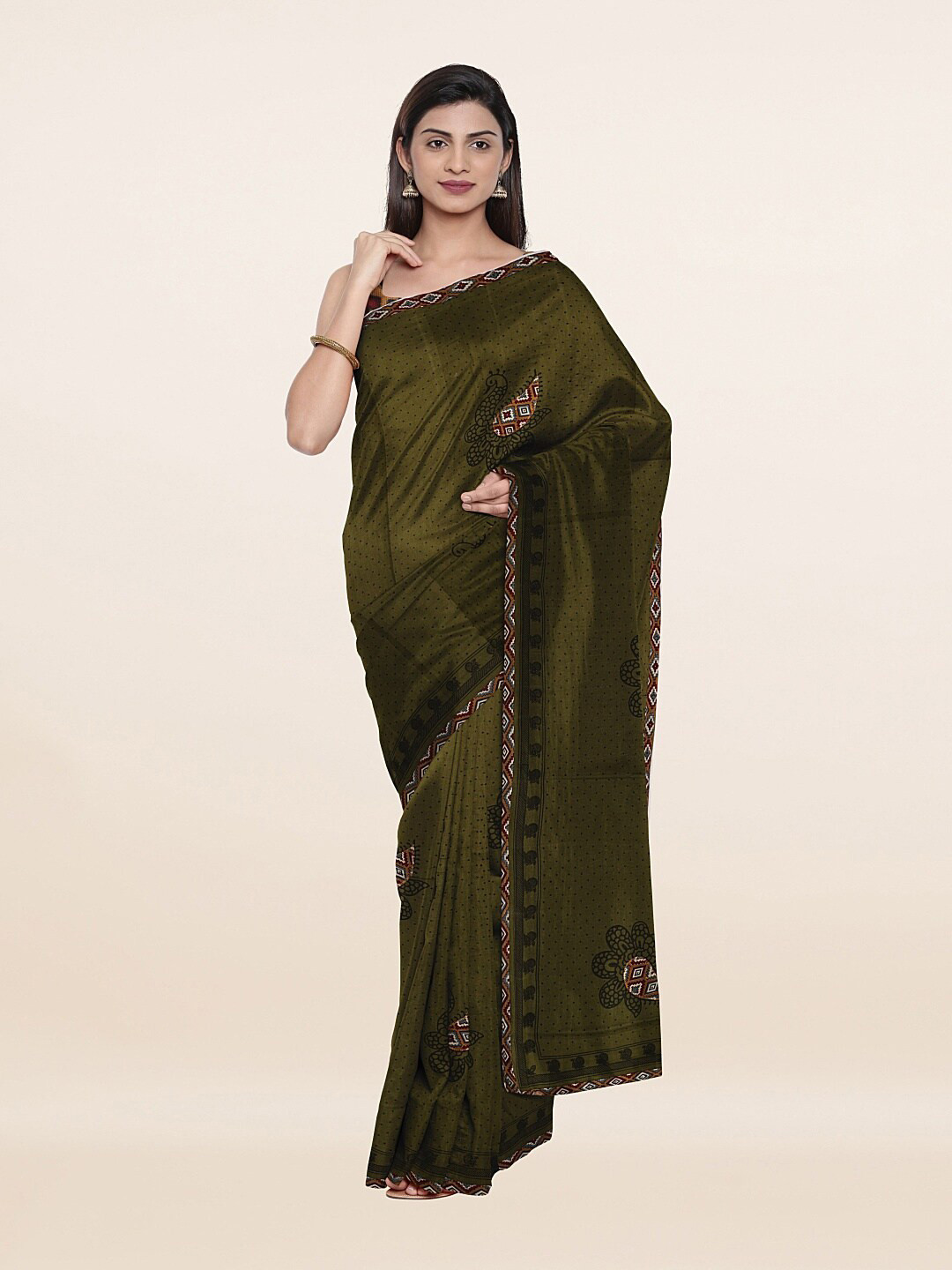 

Pothys Green & Red Paisley Pure Cotton Saree