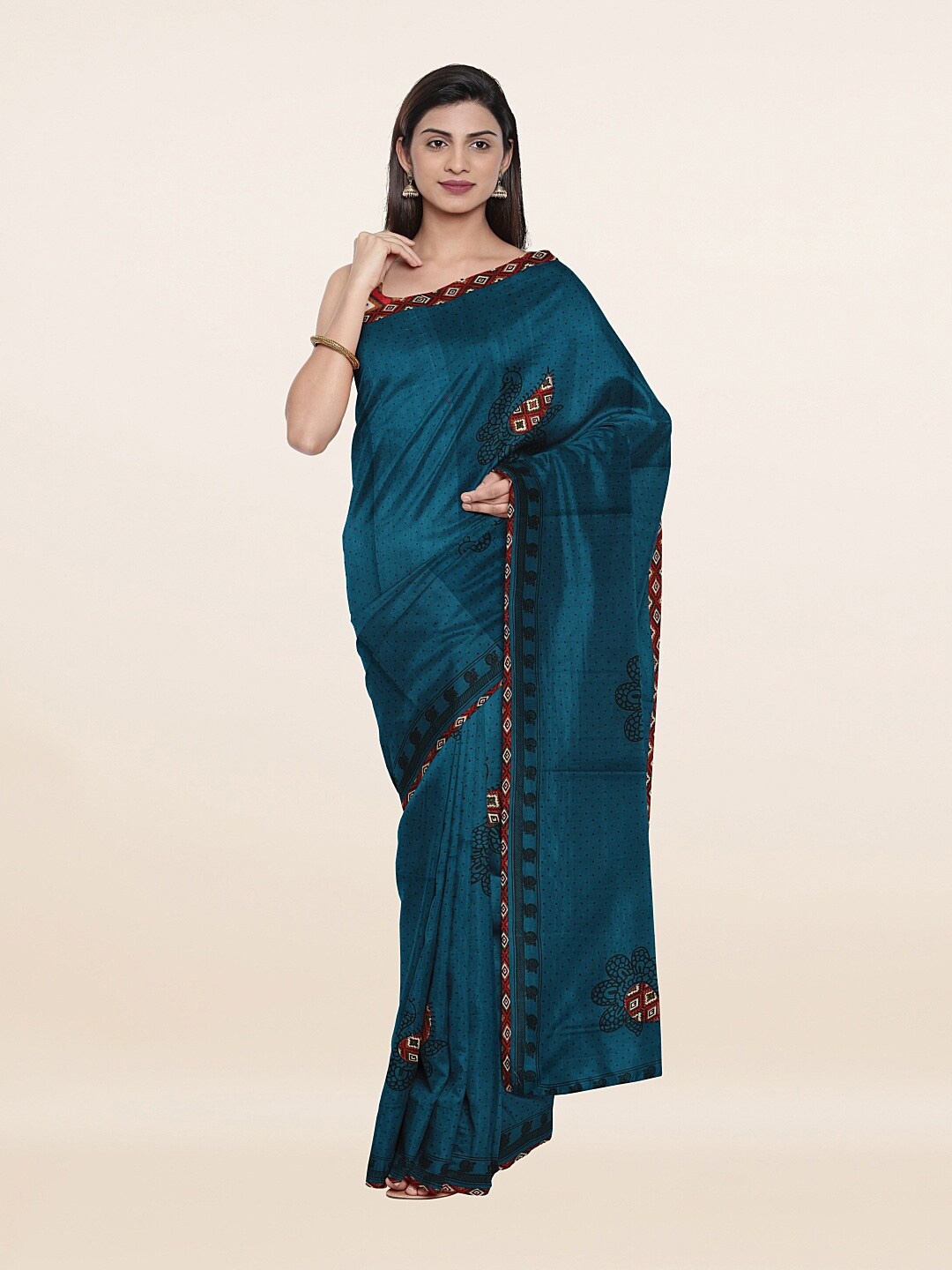 

Pothys Blue & Red Ethnic Motifs Pure Cotton Saree