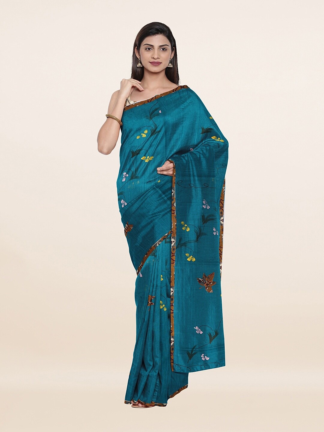 

Pothys Blue & Yellow Floral Pure Cotton Saree