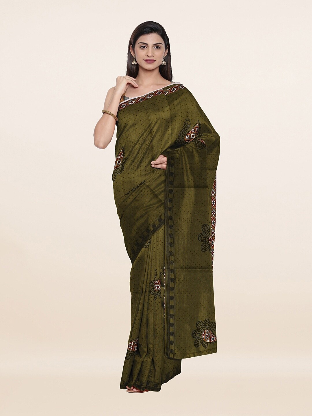 

Pothys Green & Black Woven Design Pure Cotton Saree