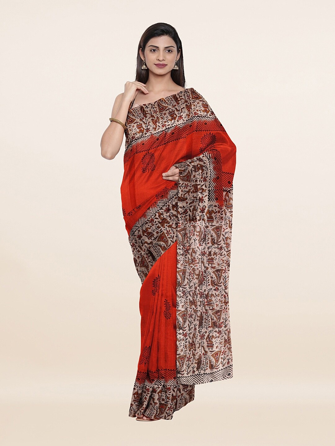 

Pothys Orange & Brown Ethnic Motifs Pure Cotton Saree