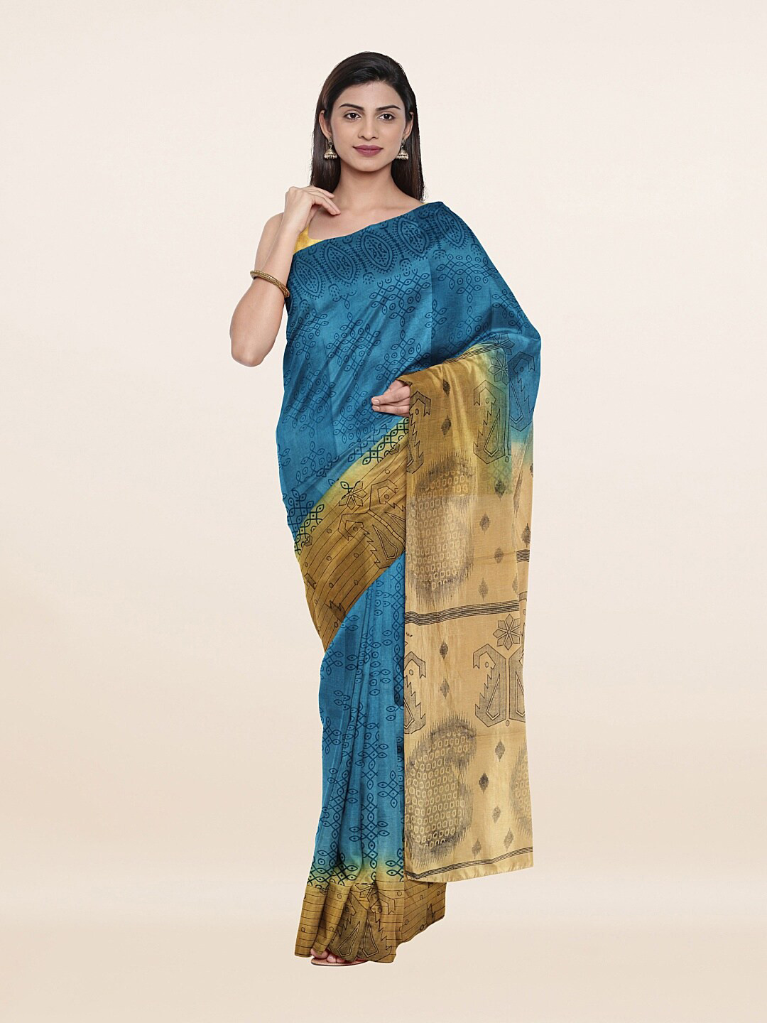 

Pothys Blue & Mustard Pure Cotton Saree