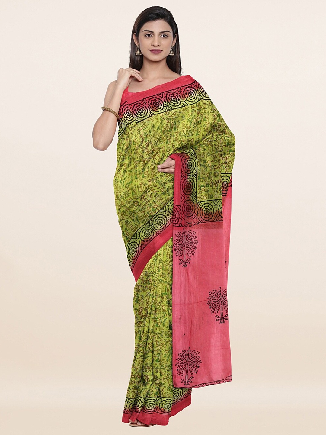 

Pothys Green & Black Pure Cotton Saree
