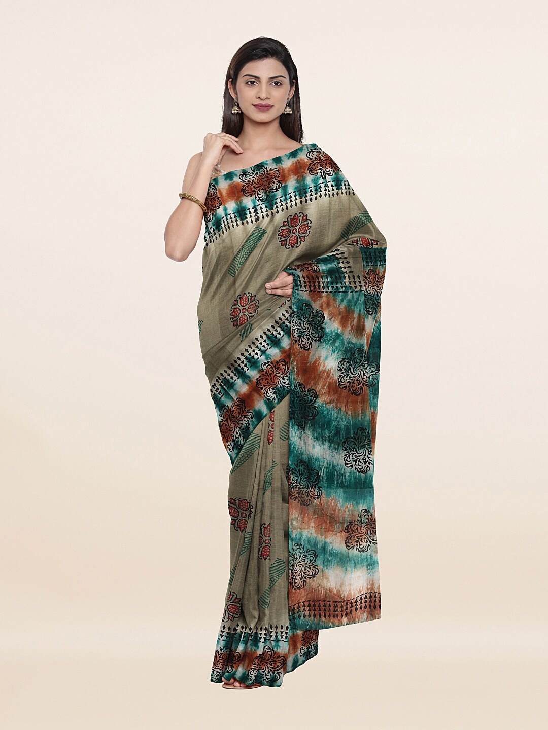 

Pothys Green & Brown Ethnic Motifs Pure Cotton Saree