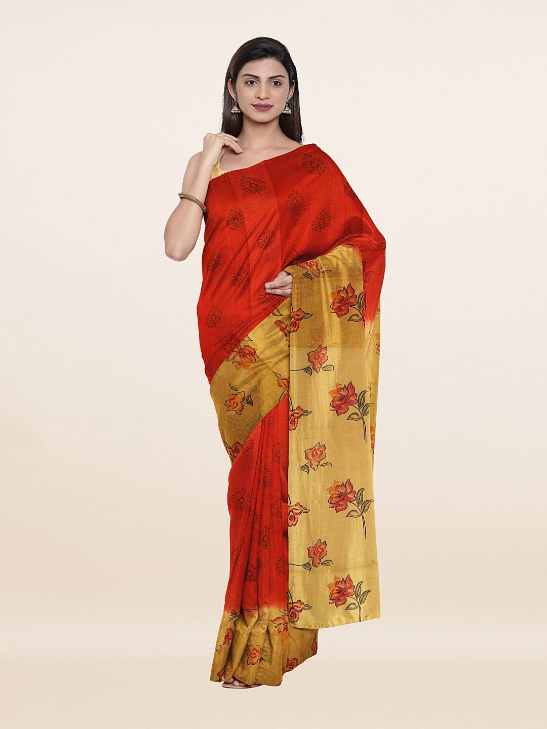 

Pothys Orange & Yellow Floral Pure Cotton Saree