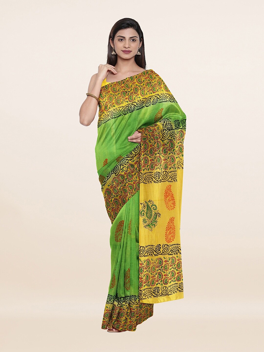

Pothys Green & Red Ethnic Motifs Pure Cotton Saree