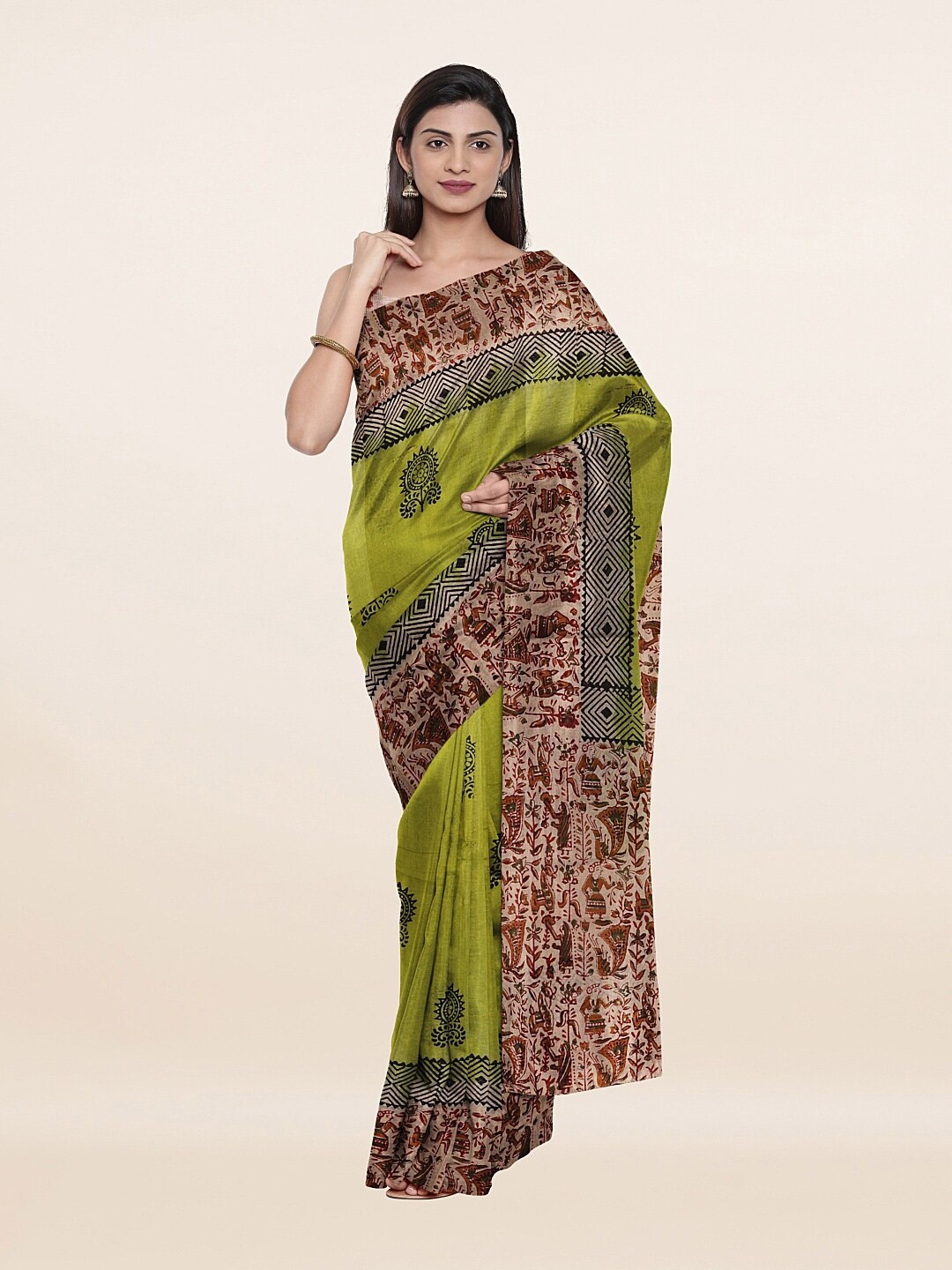 

Pothys Green & Beige Pure Cotton Saree
