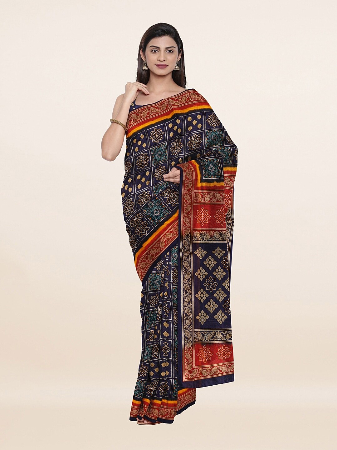 

Pothys Blue & Red Geometric Printed Pure Cotton Saree