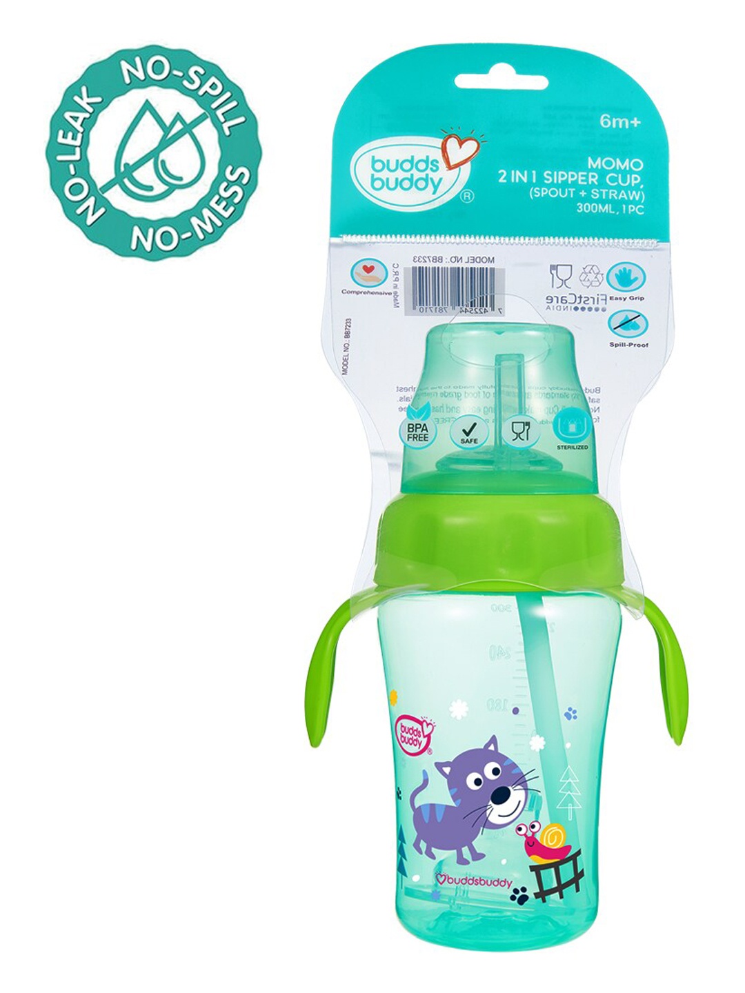 

BUDDSBUDDY Kids Green BPA Free Anti Spill Momo 2 in 1 Baby Sipper