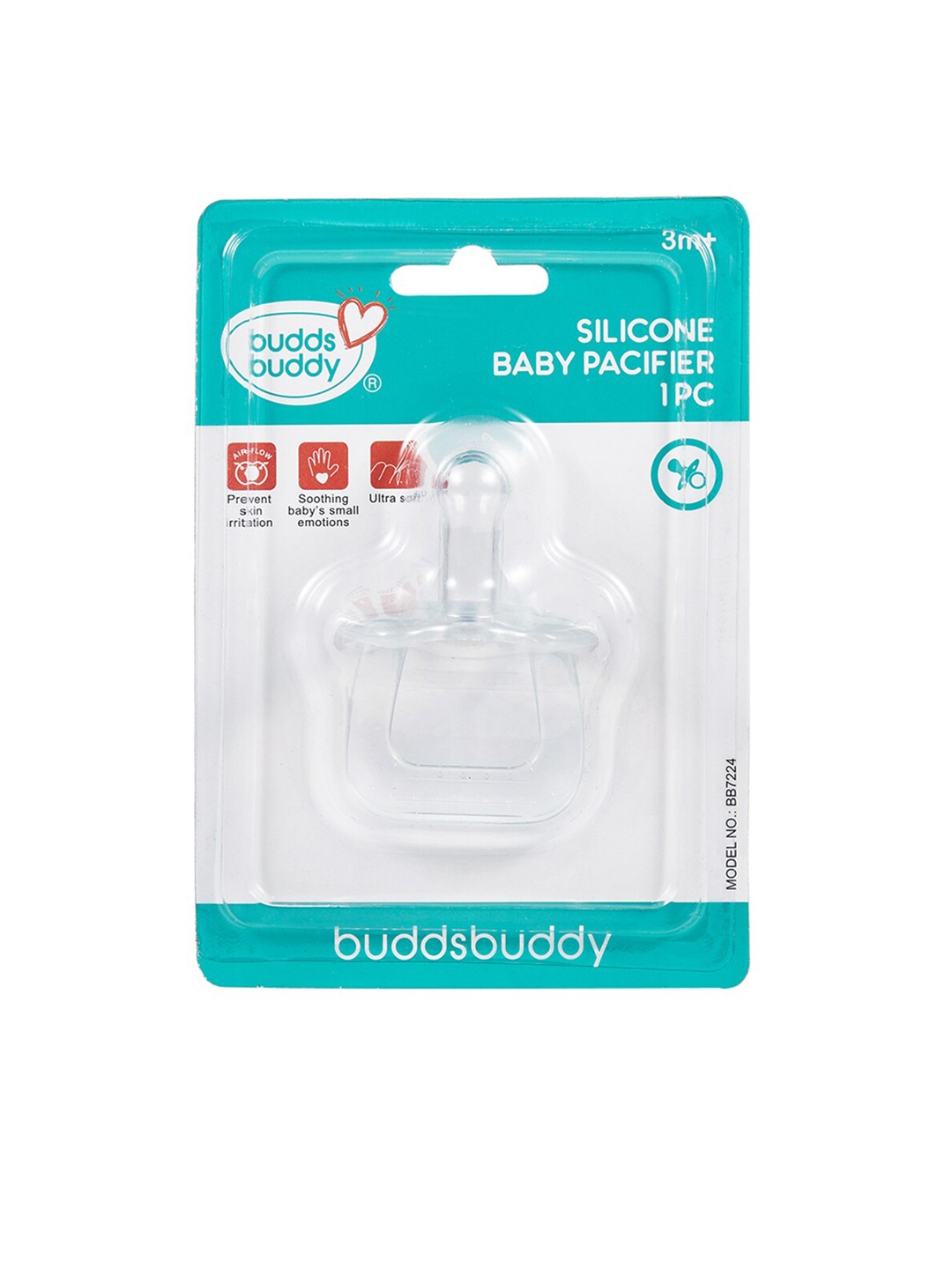 

BUDDSBUDDY Kids Pack Of 2 Silicone Baby Pacifier 3 months Above, Transparent
