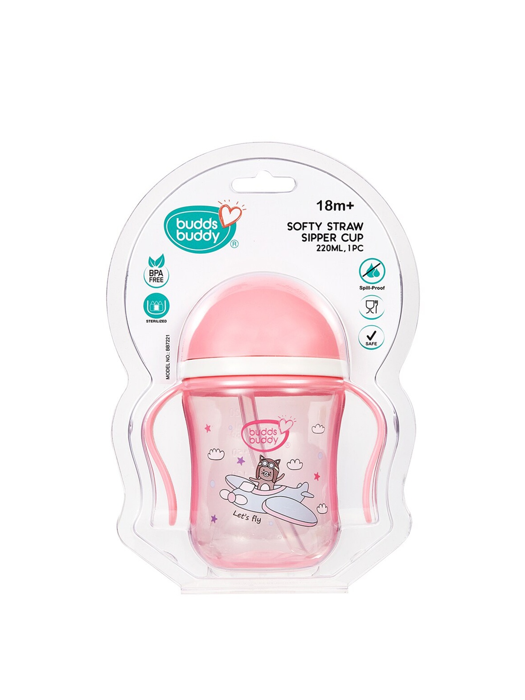 

BUDDSBUDDY Kids Pink Softy Straw Baby Sipper Cup, 220ml