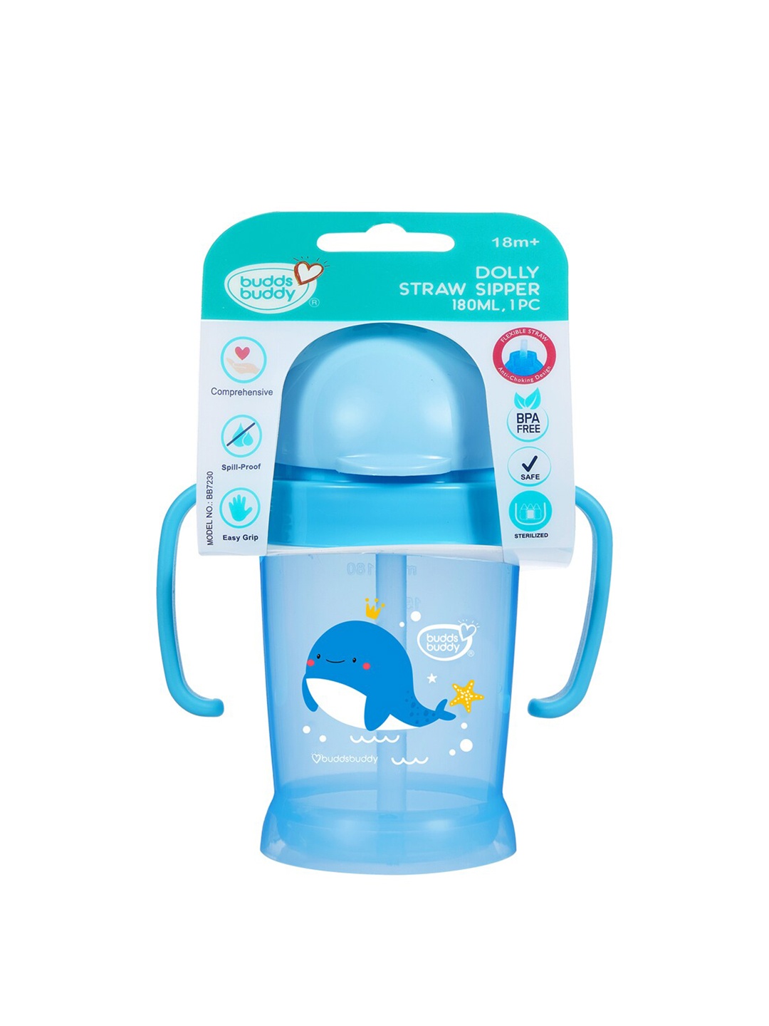 

BUDDSBUDDY Blue BPA Free Anti-Spill Straw Sipper Cup 180 ml