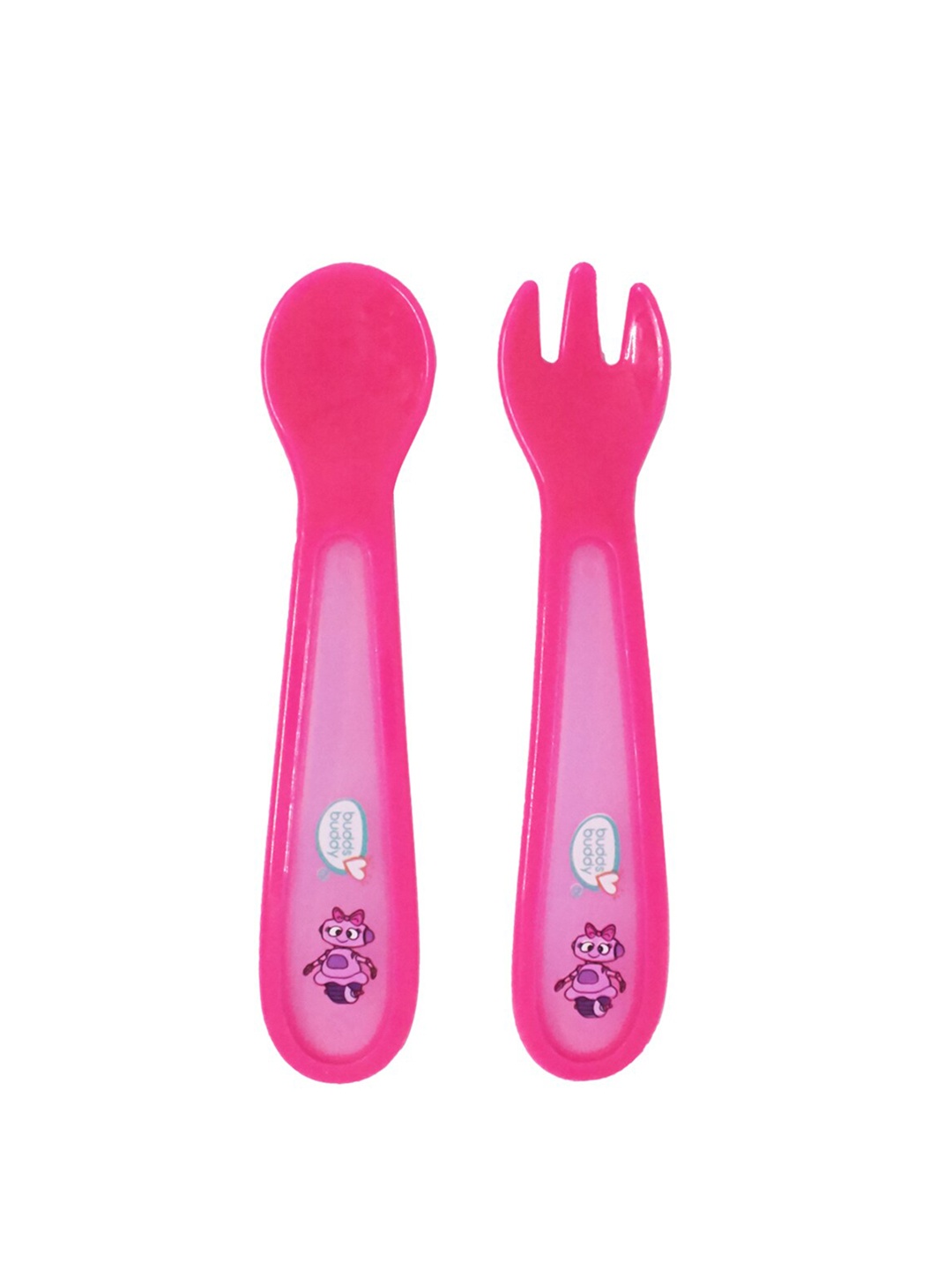 

BUDDSBUDDY Kids Set Of 2 Pink Fork & Spoon