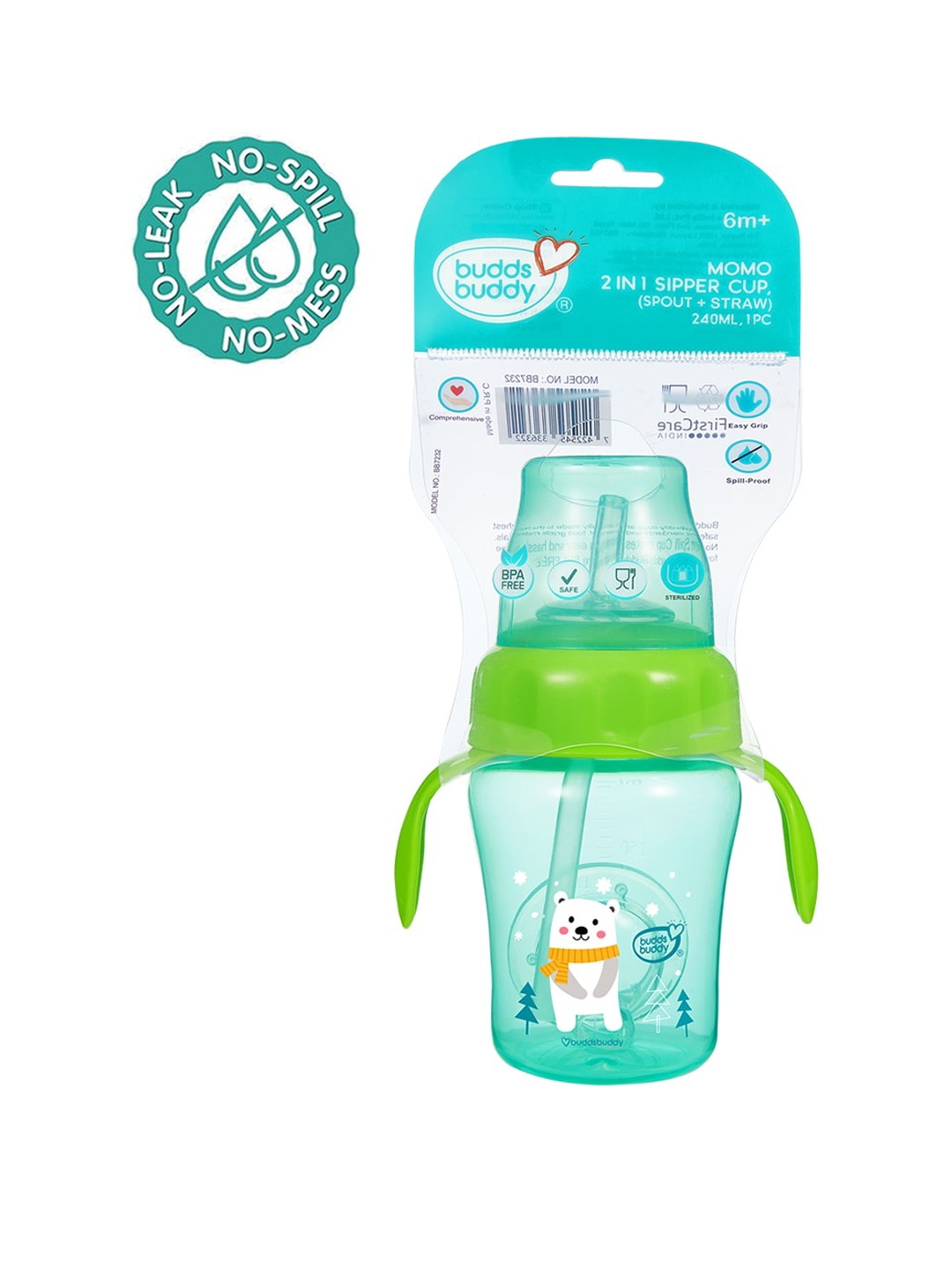 

BUDDSBUDDY Kids Green BPA Fee 2 in 1 Handy Sippy Cup 240 ml