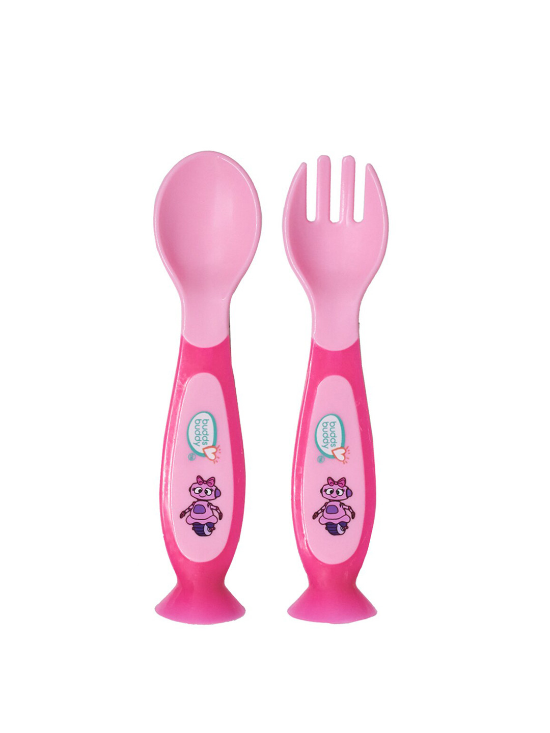 

BUDDSBUDDY Kids Set of 2 Pink Fork & Spoon with Suction