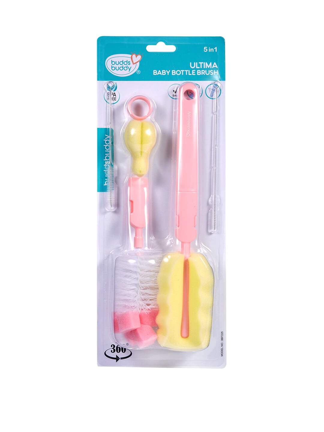

BUDDSBUDDY Kids Pink 5 in 1 Ultima Baby Feeding Bottle Cleaner Set