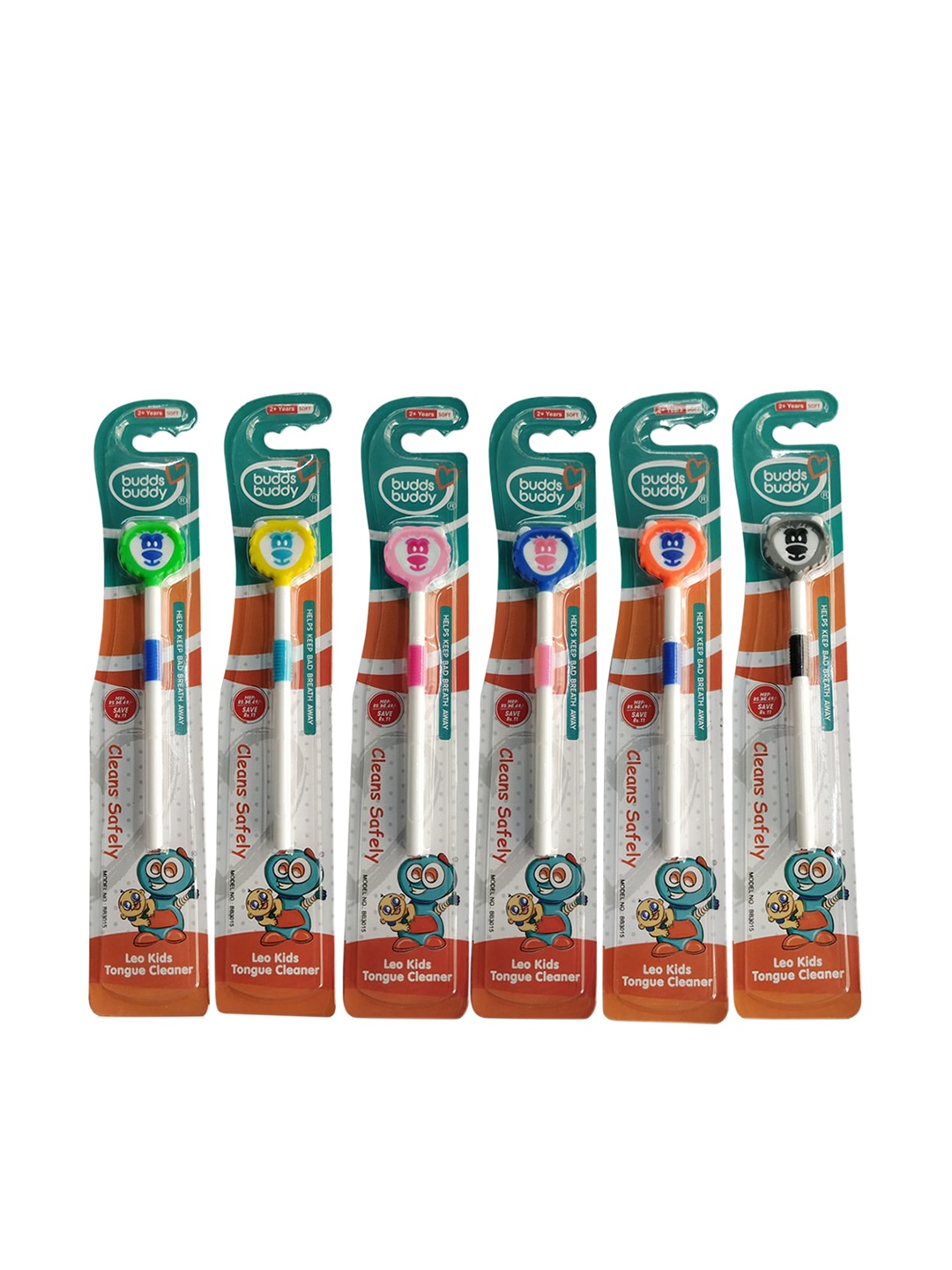 

BUDDSBUDDY Kids Pack of 6 Multicolored Leo Tongue Cleaner, Multi