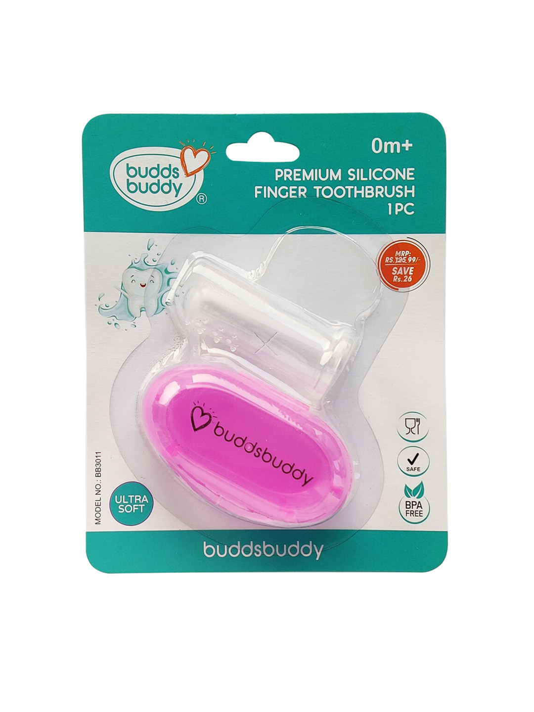 

BUDDSBUDDY Pink BPA Free Silicone Finger Toothbrush With Case