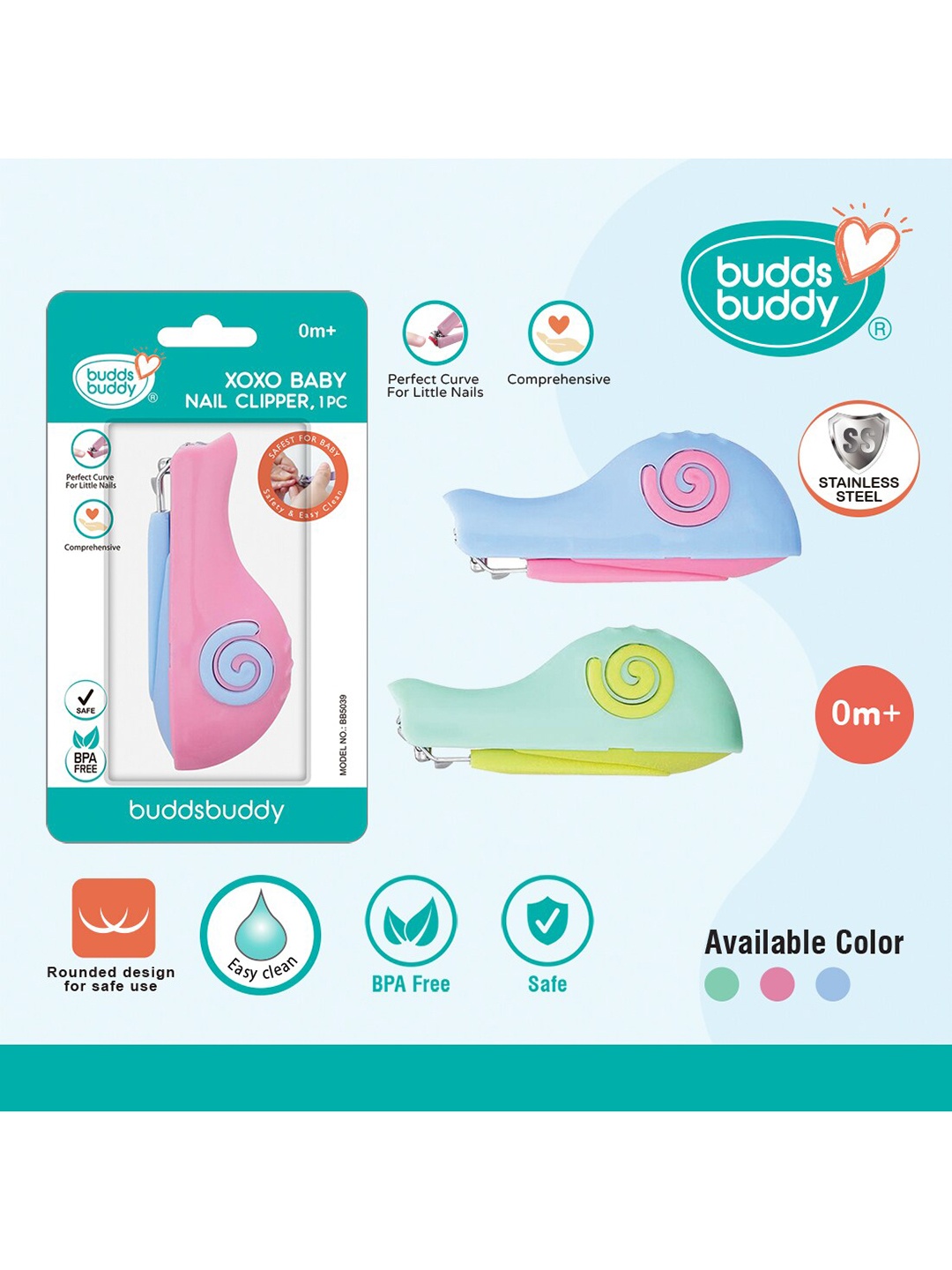

BUDDSBUDDY Kids Pink BPA Free Xoxo Safety Nail Clipper