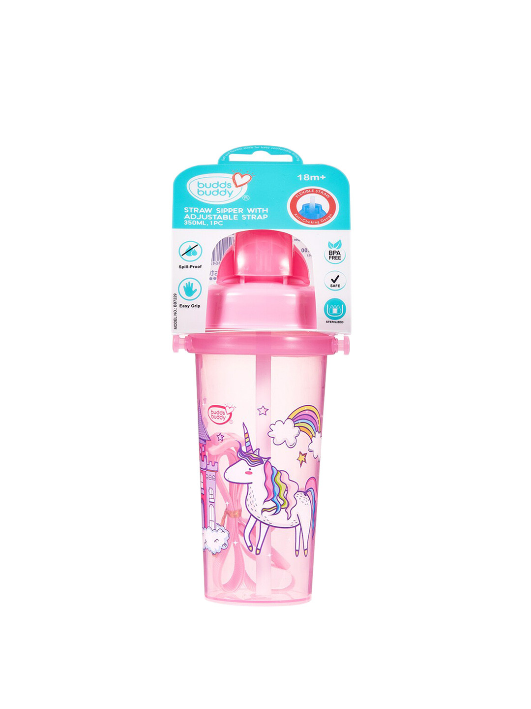

BUDDSBUDDY Pink Straw Sipper with Adjustable Strap 350 Ml