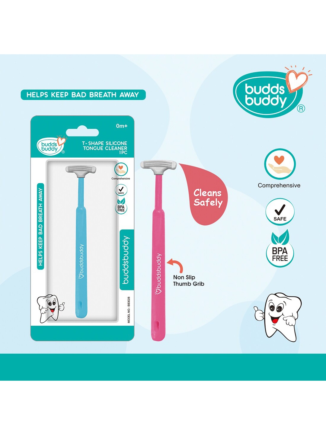 

BUDDSBUDDY Kids T-Shape Tongue Cleaner, Blue