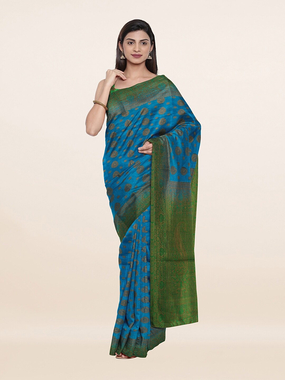

Pothys Blue & Green Ethnic Motifs Art Silk Saree