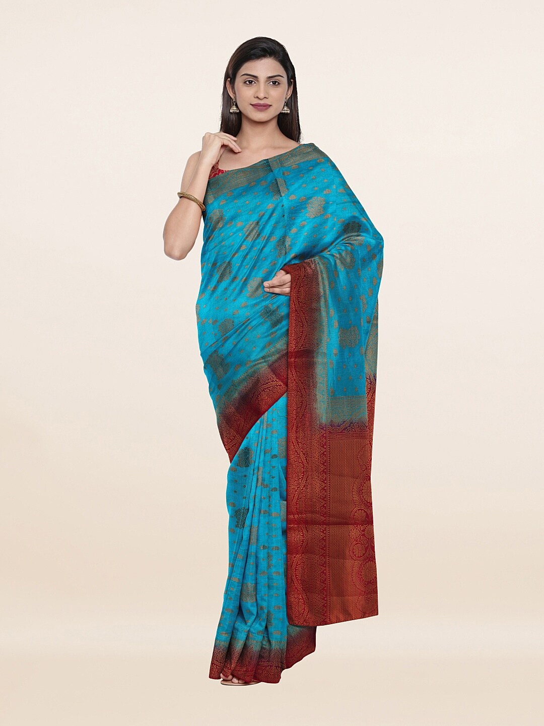 

Pothys Blue & Maroon Ethnic Motifs Zari Art Silk Saree