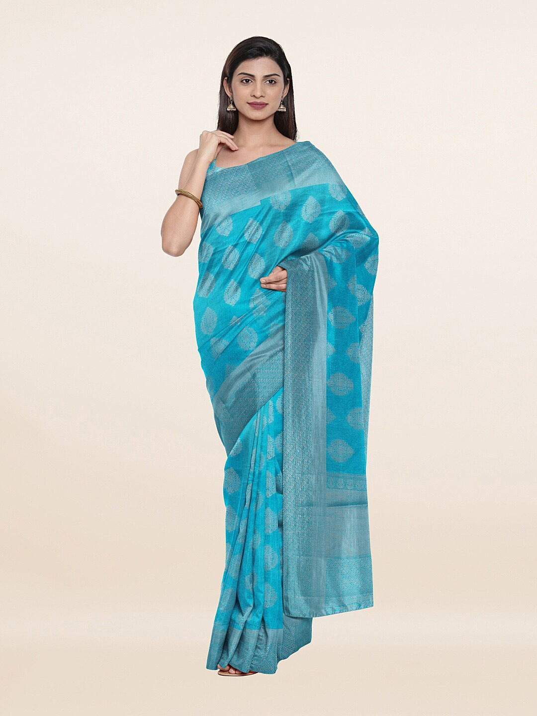

Pothys Blue & Silver-Toned Woven Design Art Silk Saree