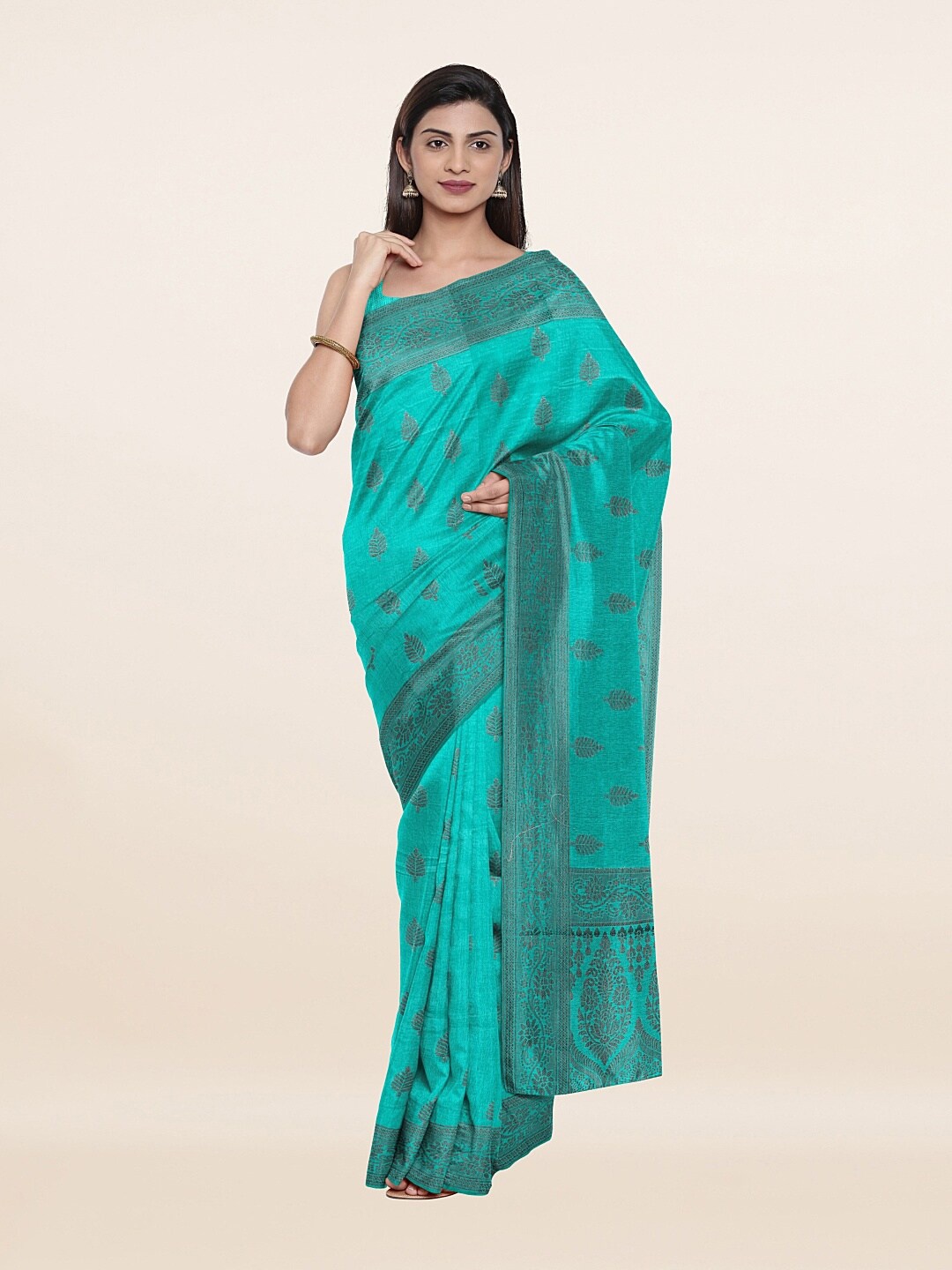 

Pothys Green & Grey Woven Design Art Silk Saree