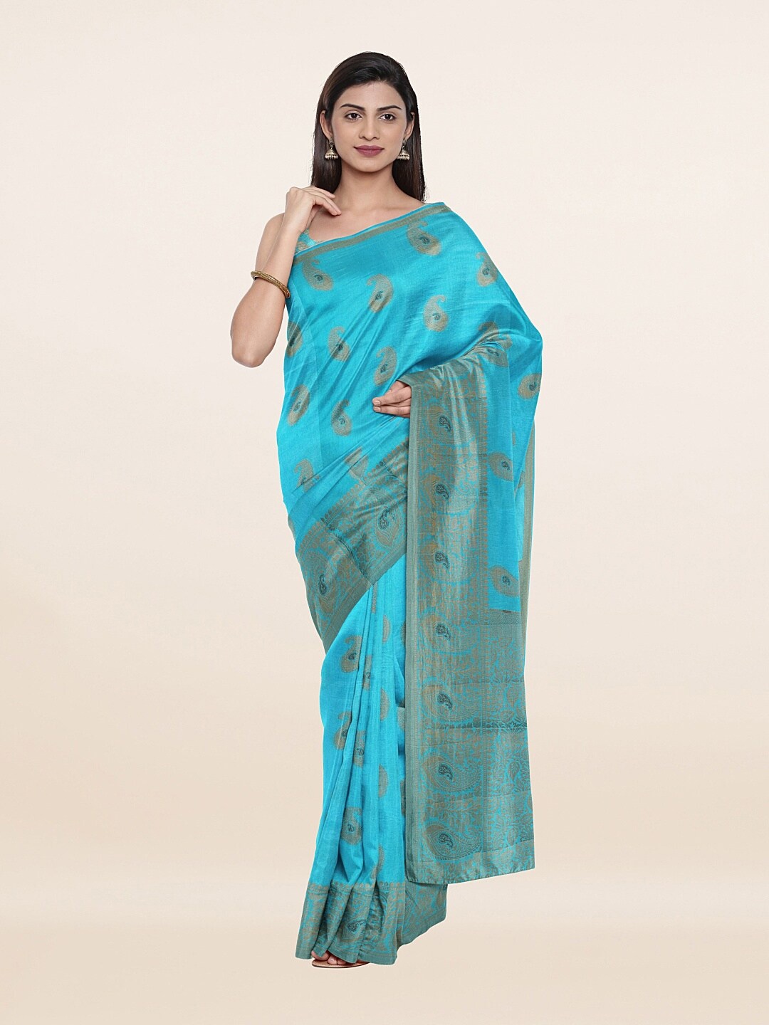 

Pothys Blue & Gold-Toned Woven Design Art Silk Saree