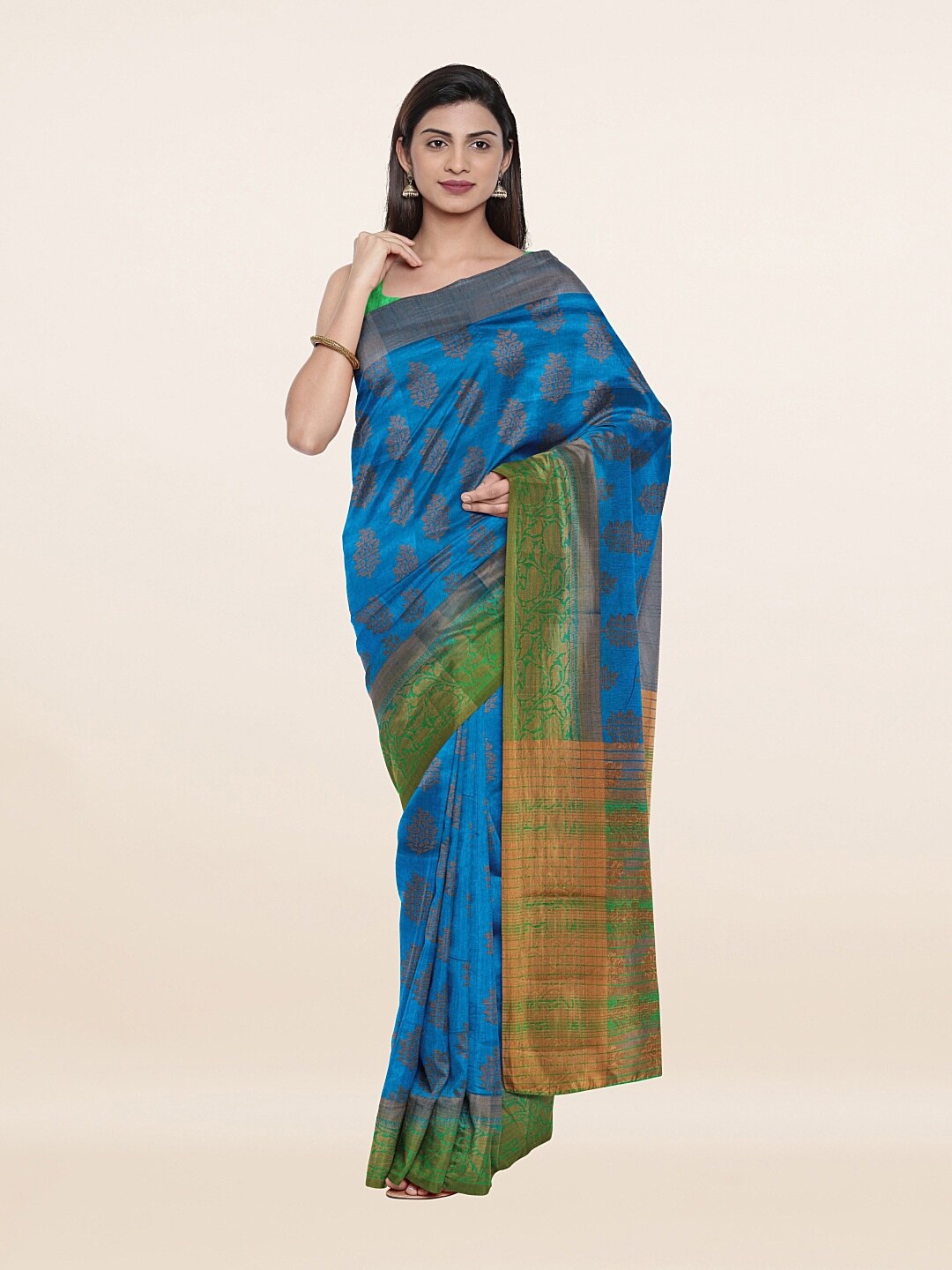 

Pothys Blue & Mustard Woven Design Art Silk Saree