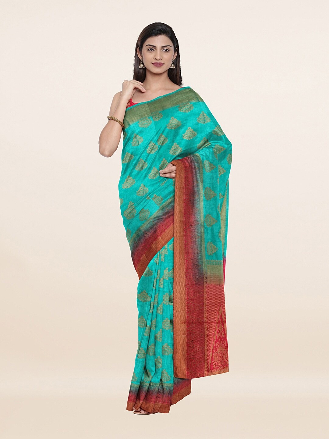 

Pothys Green & Red Woven Design Art Silk Saree