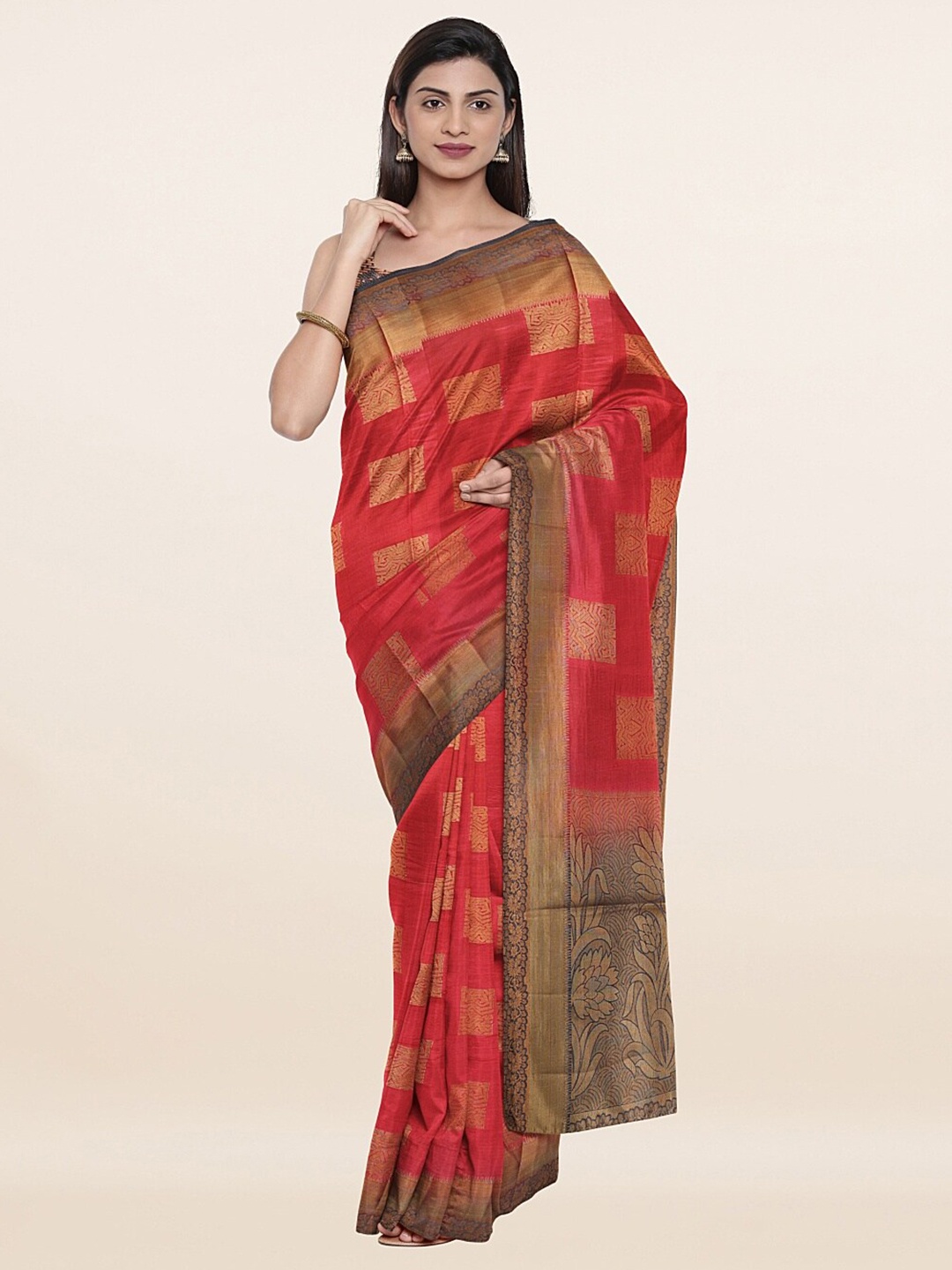 

Pothys Pink & Gold-Toned Art Silk Saree
