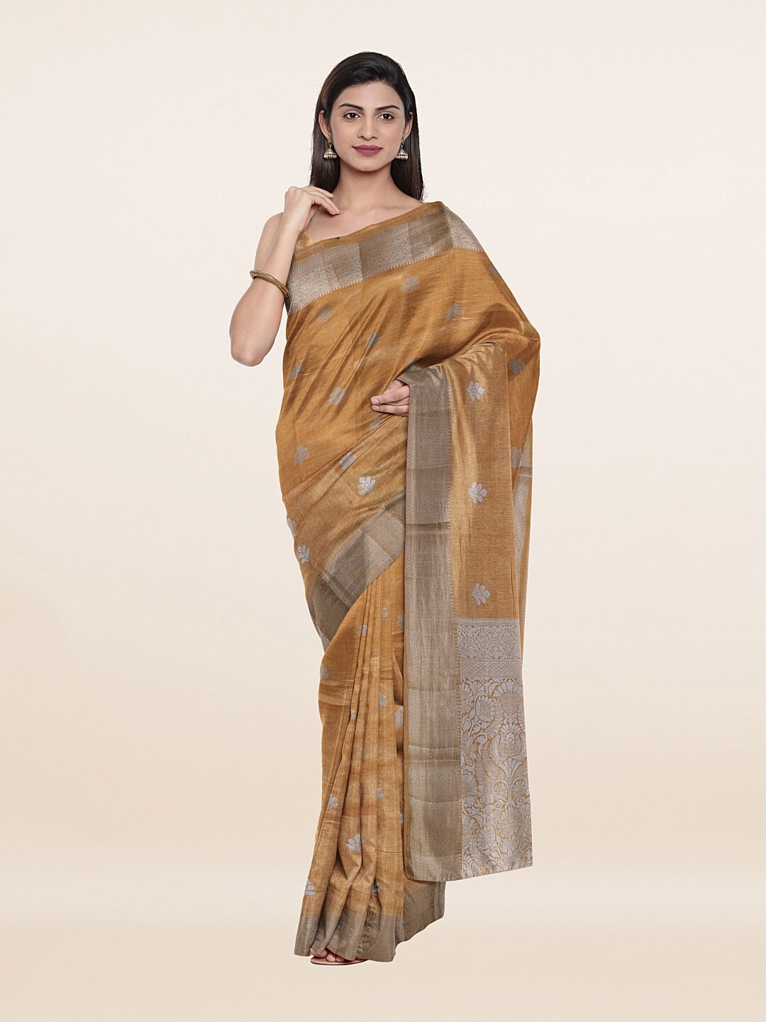 

Pothys Tan Brown & Silver-Toned Woven Design Zari Art Silk Saree