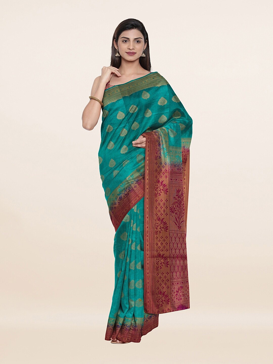 

Pothys Green & Red Woven Design Art Silk Saree