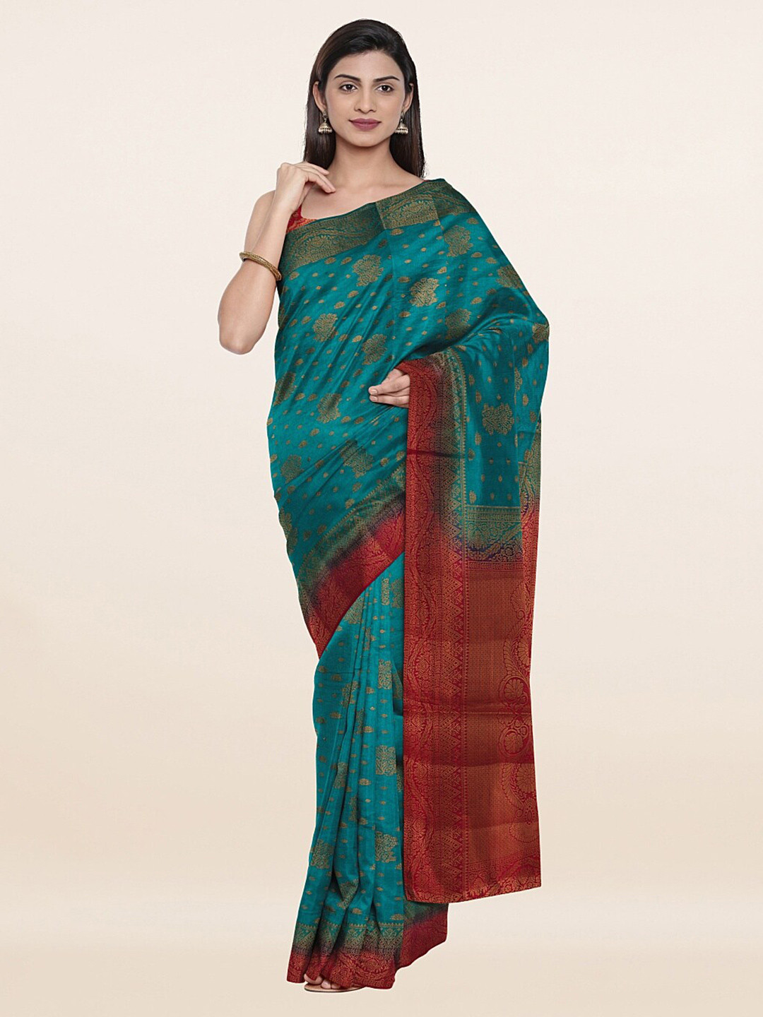

Pothys Green & Red Woven Design Art Silk Saree