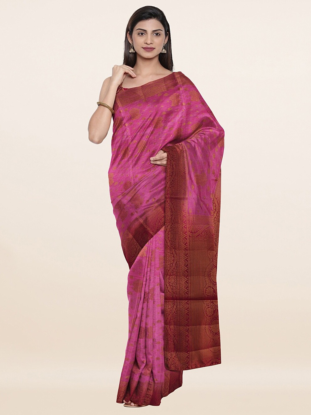 

Pothys Lavender & Maroon Ethnic Motifs Art Silk Saree