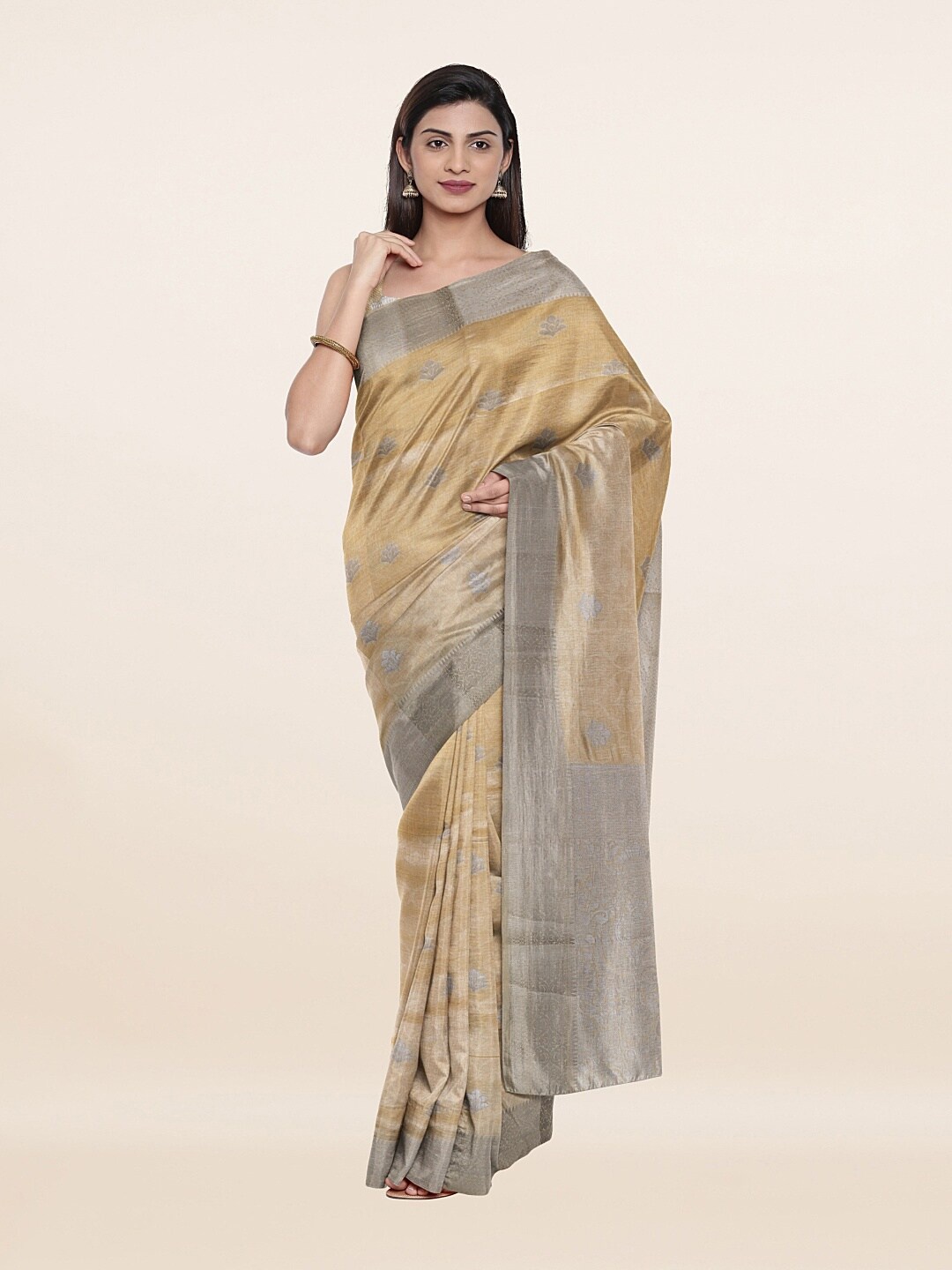 

Pothys Cream-Coloured & Grey Woven Design Art Silk Saree