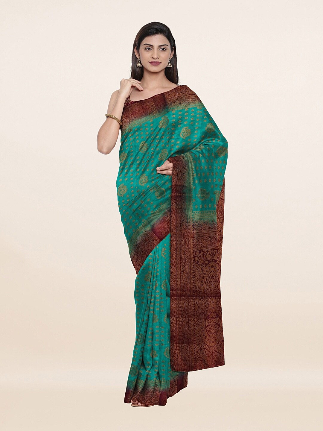 

Pothys Green & Maroon Ethnic Motifs Art Silk Saree