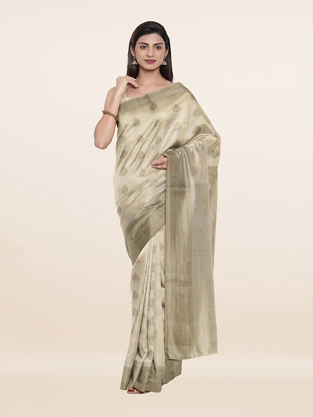

Pothys Off White & Grey Woven Design Art Silk Saree