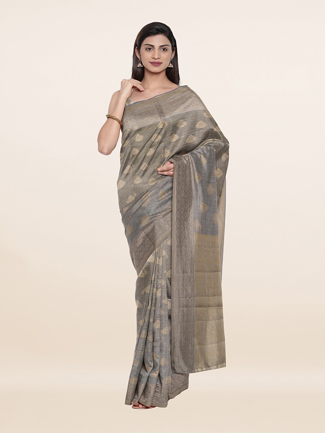 

Pothys Grey & Golden Woven Design Art Silk Saree
